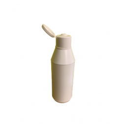 Hvid plasticflaske m. klaplåg, 250 ml.